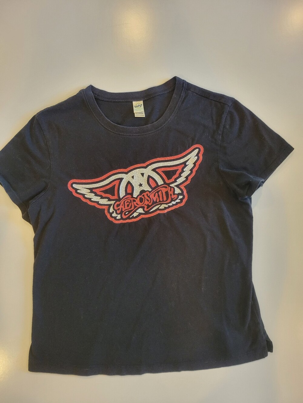 Junior's Black Aerosmith Graphic Tee- Short Sleeve Fitted Size XL